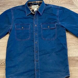 L.L.Bean Denim Long Sleeve Button Up Shirt Shacket Plaid Flannel Lined Size M